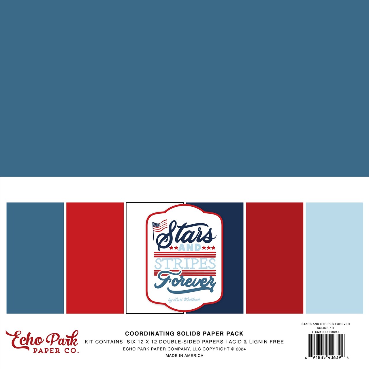 Echo Park Solids Collection Kit 12"X12"-Stars And Stripes Forever, 6 Colors